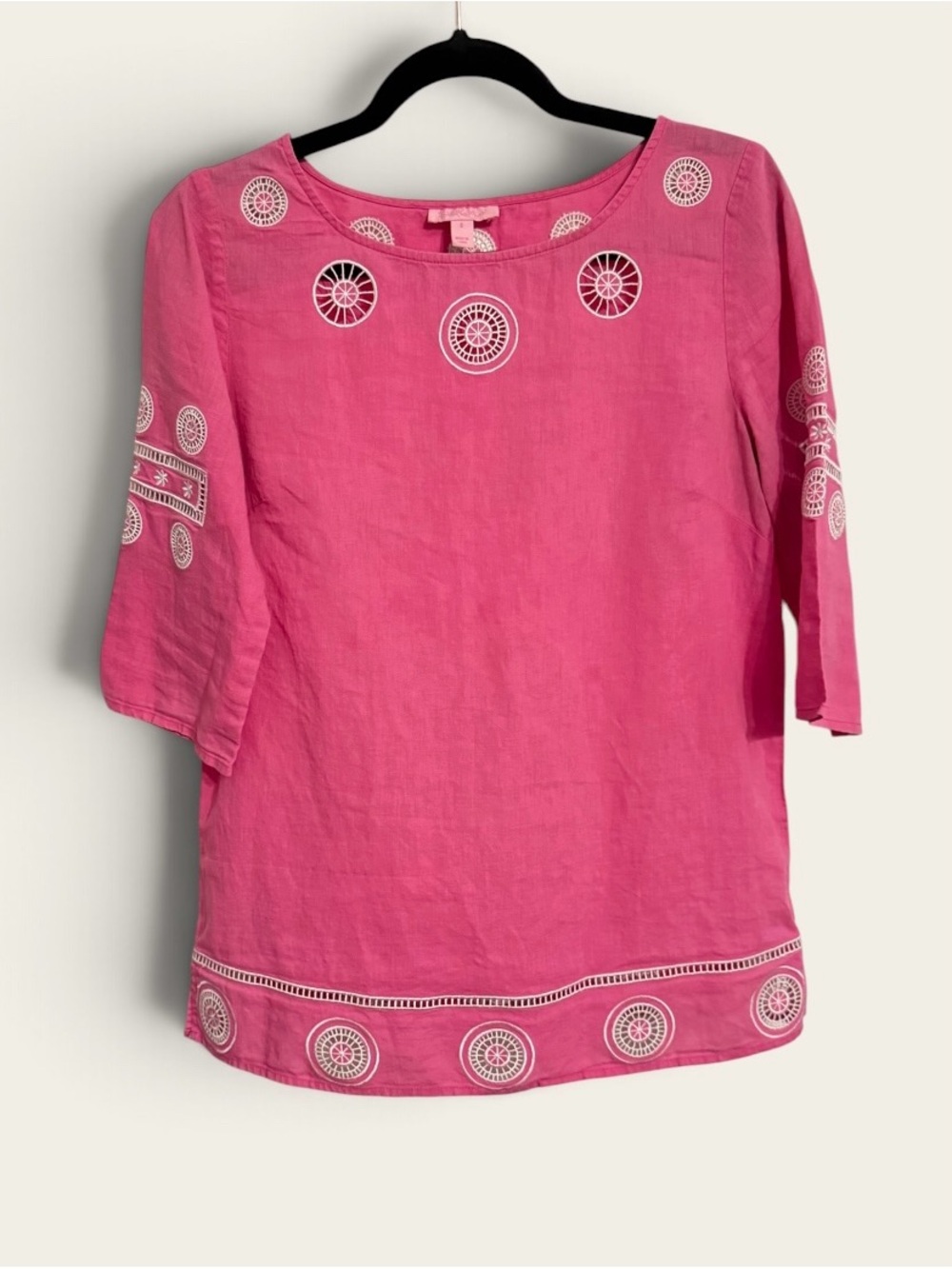 Women's Pink Embroidered Linen Top Lilly Pulitzer Linen Size 6